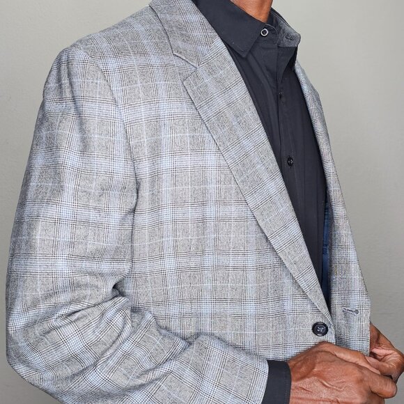 Holland & Sherry Super 140's Wool Richard Bennett Dual Vent Blue Gray Blazer 40R - Picture 5 of 11